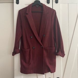 TopShop Longline Plaid Cotton Blazer